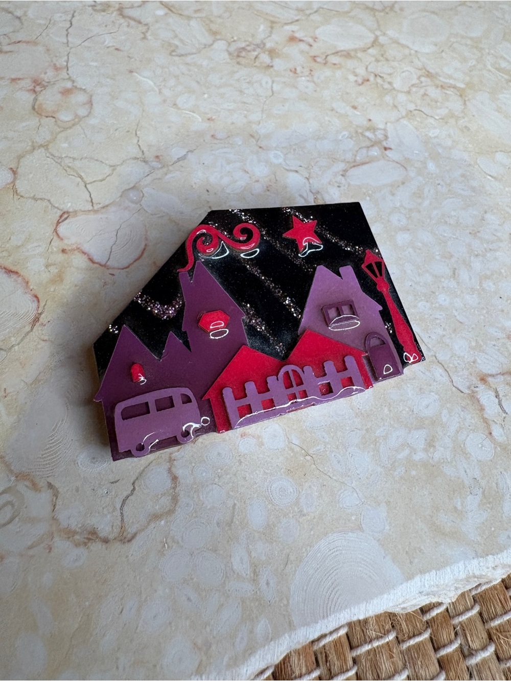 Vintage House Pins by Lucinda Nightime Neighborhood Brooch